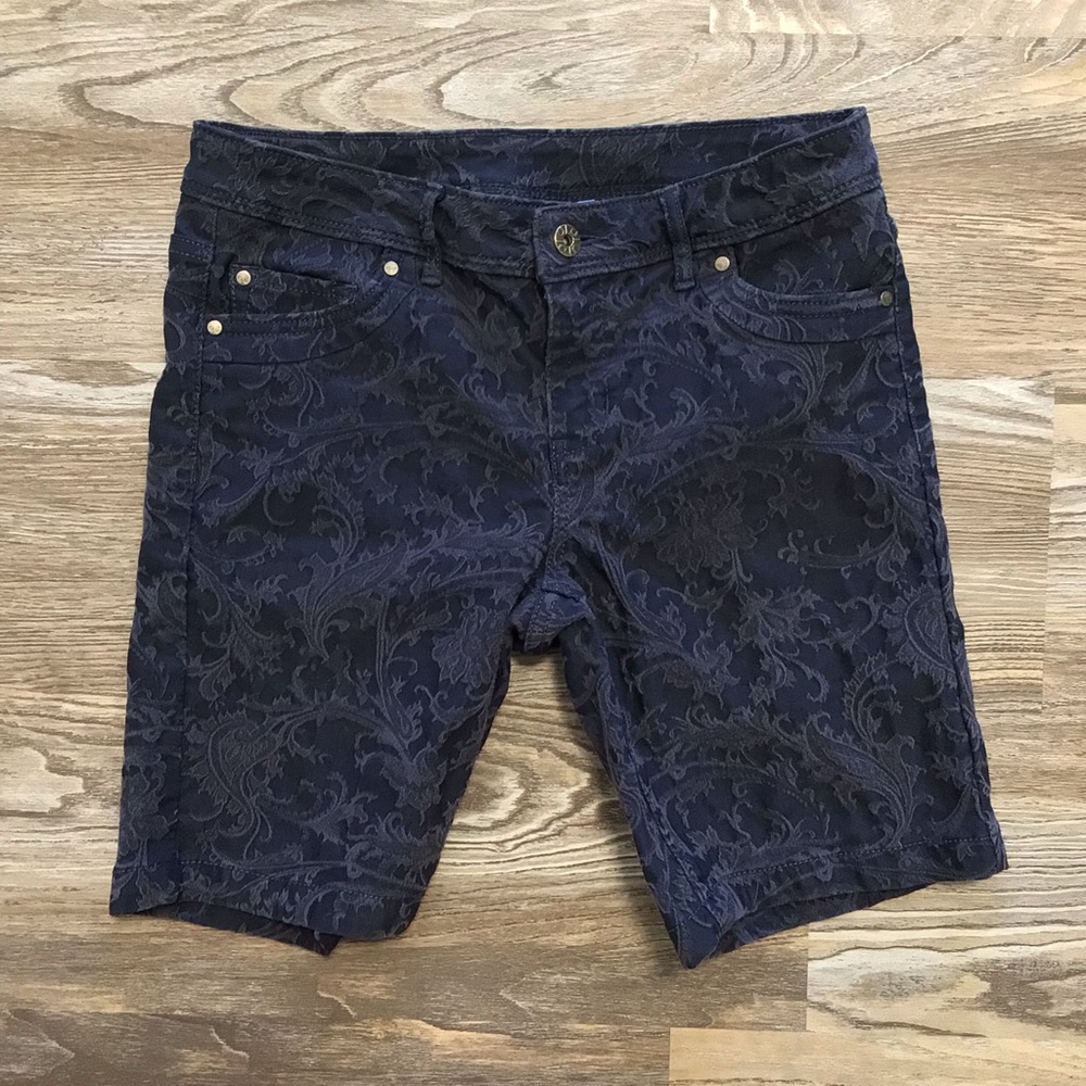 Simply Vera Vera Wang Blue Floral Brocade Print Mid Rise Bermuda Shorts 2